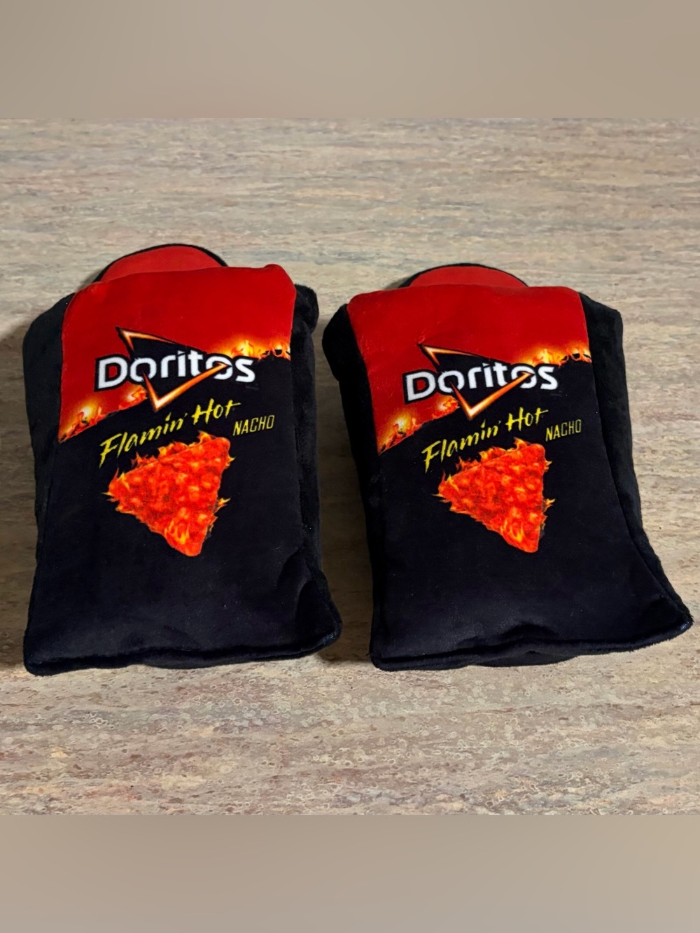 Doritos Flamin' Hot Nacho Plush Slippers - Black & Red